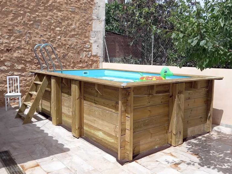 instalación de piscinas desmontable de madera en campos, modelo marbella